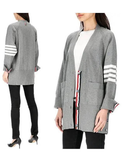 Stitched Cotton 4 Bar Cardigan Grey - THOM BROWNE - BALAAN 2