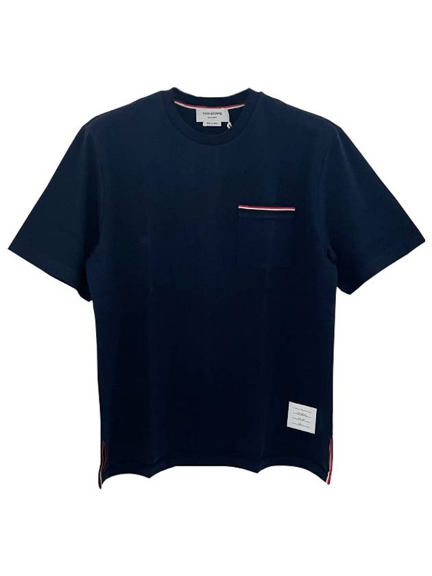 Cotton Oversized Pocket Short Sleeve T-Shirt Navy - THOM BROWNE - BALAAN 3