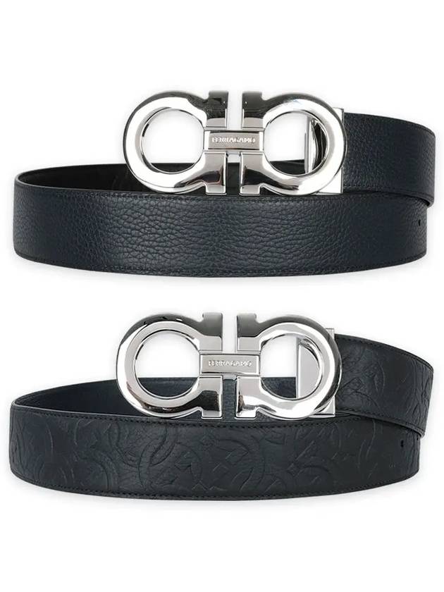 Gancini Reversible Leather Belt Black - SALVATORE FERRAGAMO - BALAAN 3