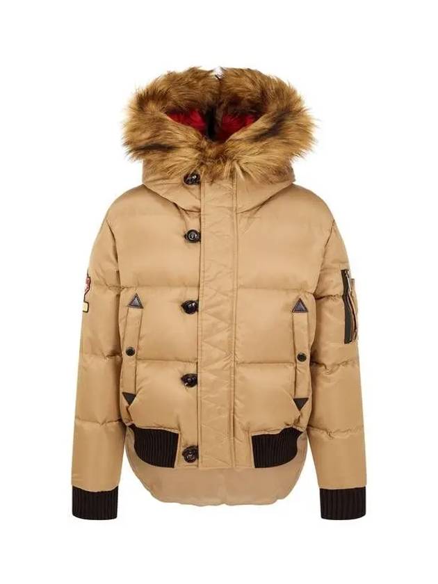 Fur trimming hooded short down padded jumper camel 270014 - DSQUARED2 - BALAAN 1