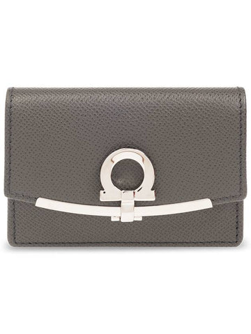 FERRAGAMO Leather Card Holder, Women's, Grey - SALVATORE FERRAGAMO - BALAAN 1