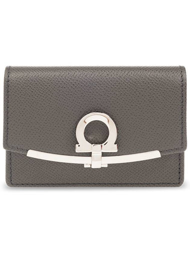 FERRAGAMO Leather Card Holder, Women's, Grey - SALVATORE FERRAGAMO - BALAAN 1