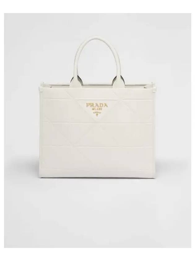 Top-Stitching Medium Leather Symbol Tote Bag White - PRADA - BALAAN 2