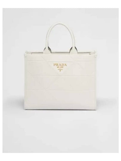 Top Stitching Medium Leather Symbole Tote Bag White - PRADA - BALAAN 2