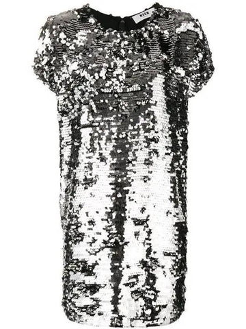 Sequin Shift Short Dress Silver - MSGM - BALAAN 1