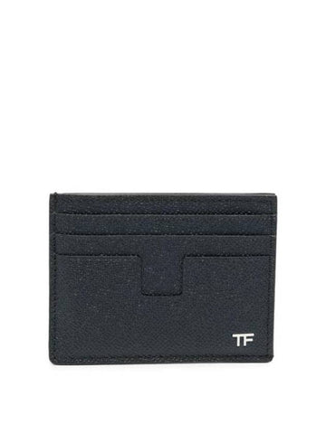 T Line Classic Logo Leather Card Wallet Navy - TOM FORD - BALAAN 1