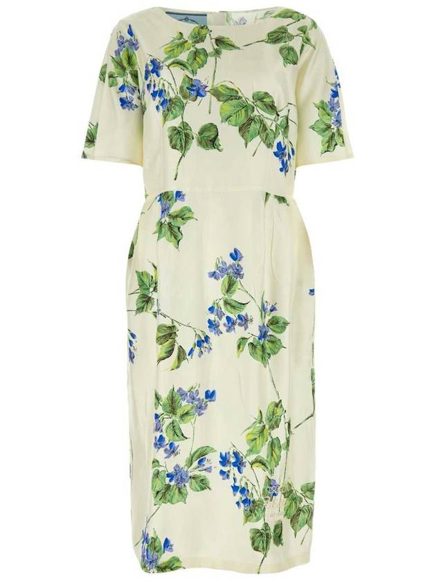 Women's Re-Edition 2003 Printed Silk Twill Midi Dress Chalk White - PRADA - BALAAN 2