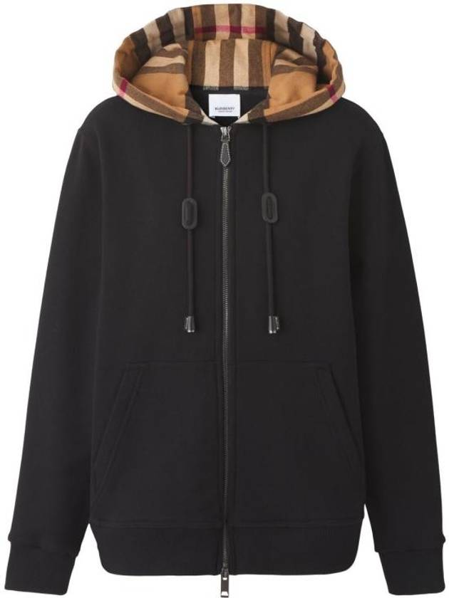 Check Hood Cotton Zip Up Hoodie Black - BURBERRY - BALAAN 2