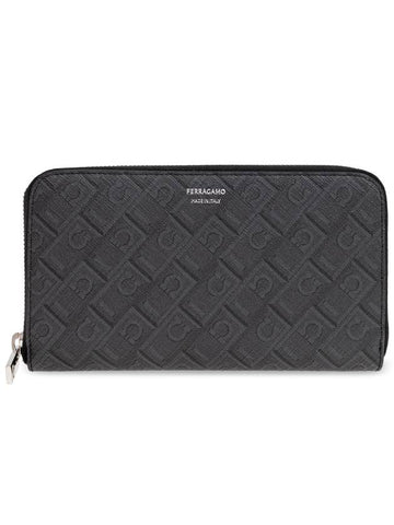 FERRAGAMO Canvas Wallet With Monogram, Men's, Grey - SALVATORE FERRAGAMO - BALAAN 1