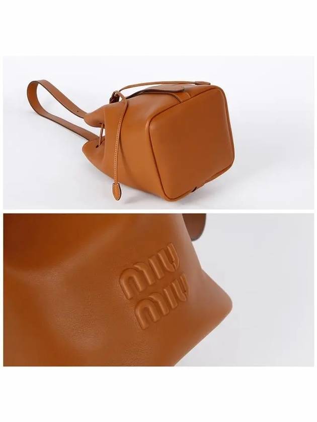 Logo Leather Bucket Bag Cognac - MIU MIU - BALAAN 6