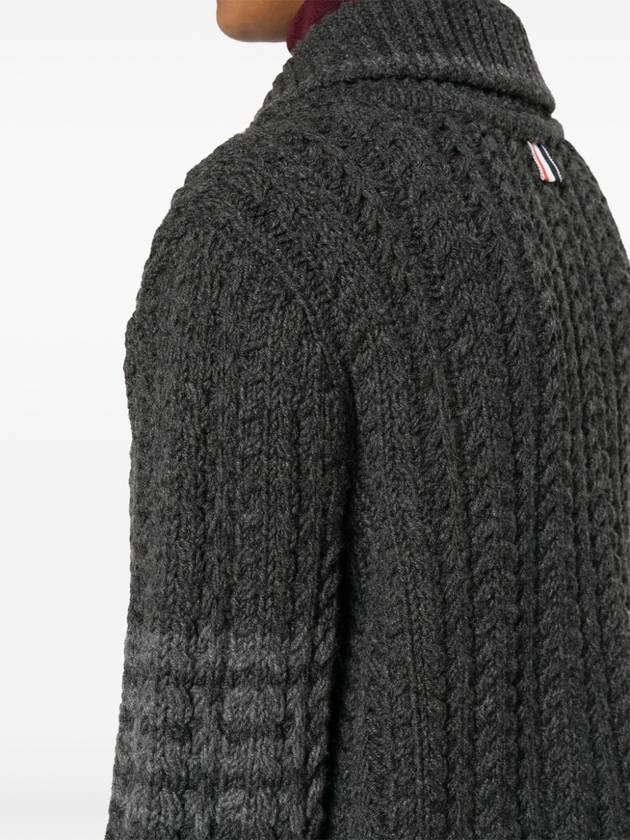 Chunky Links Stitch 4 Bar Polo Merino Wool Cardigan Grey - THOM BROWNE - BALAAN 7