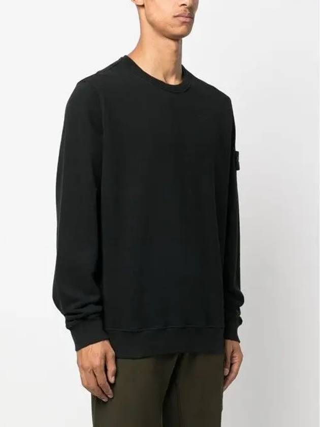 Brushed Cotton Fleece Garment Dyed Crewneck Sweatshirt Black - STONE ISLAND - BALAAN 5