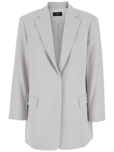 Grey Single Breasted Jacket With Classic Lapels In Tech Fabric Woman - THEORY - BALAAN 1