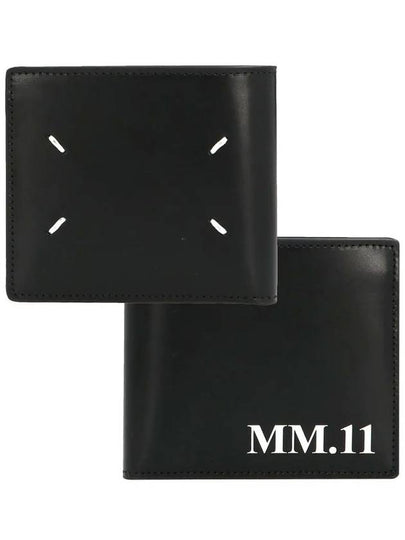 MM 11 Logo Stitch Leather Half Wallet Black - MAISON MARGIELA - BALAAN 2