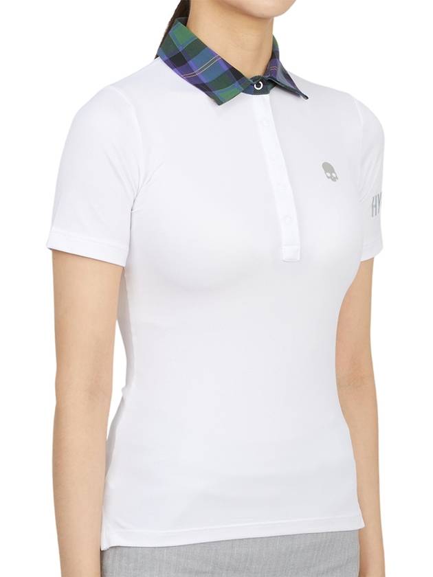 Women's Golf Logo Tech Tartan Neck Short Sleeve PK Shirt White - HYDROGEN - BALAAN 4