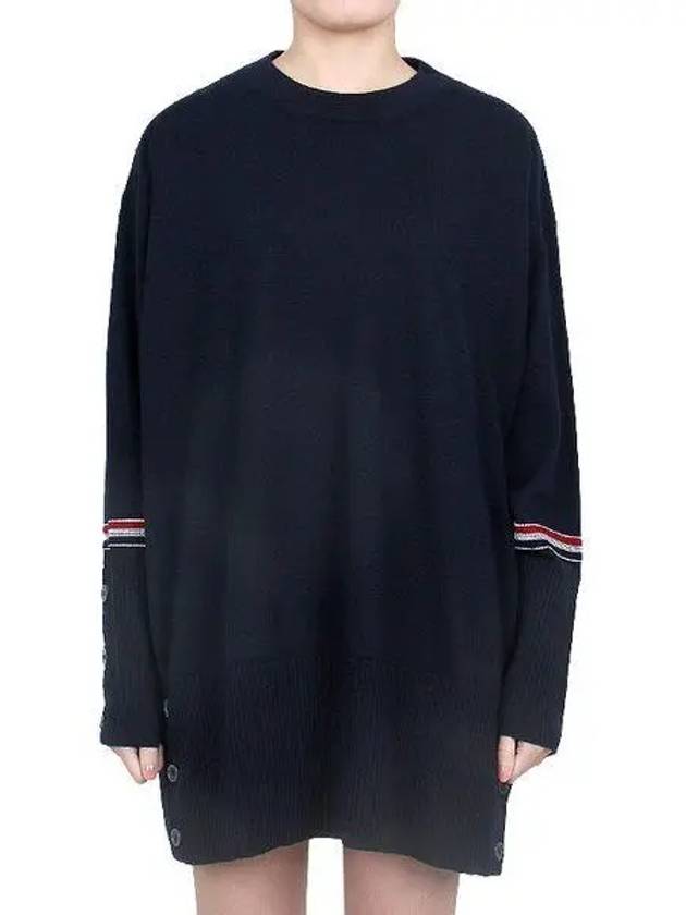 Stripe Crew Neck Jacquard Knit Top Navy - THOM BROWNE - BALAAN 2