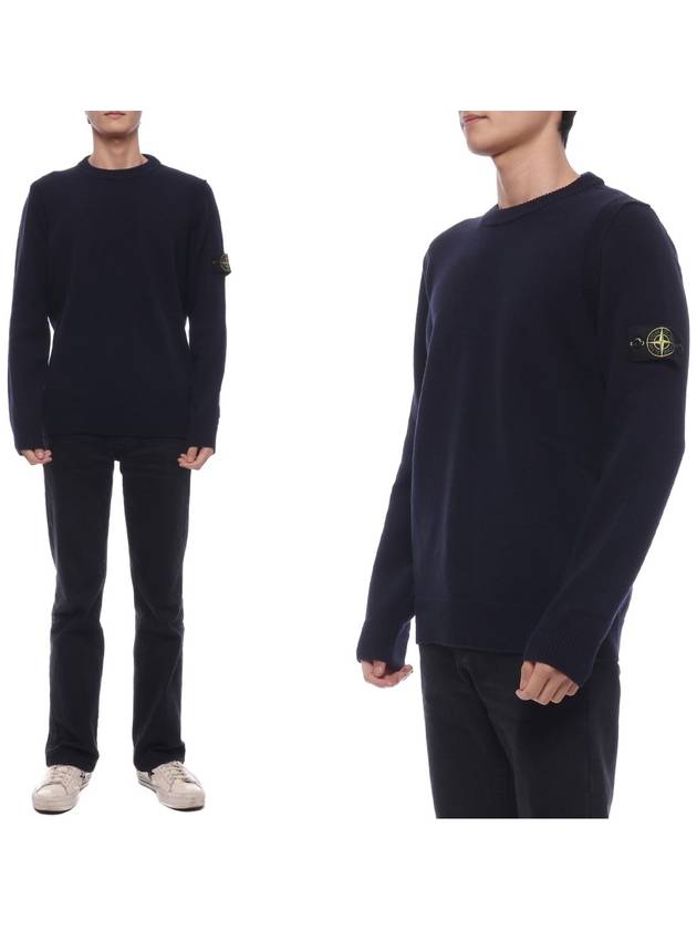 Logo Patch Lambswool Crewneck Knit Top Navy - STONE ISLAND - BALAAN 3