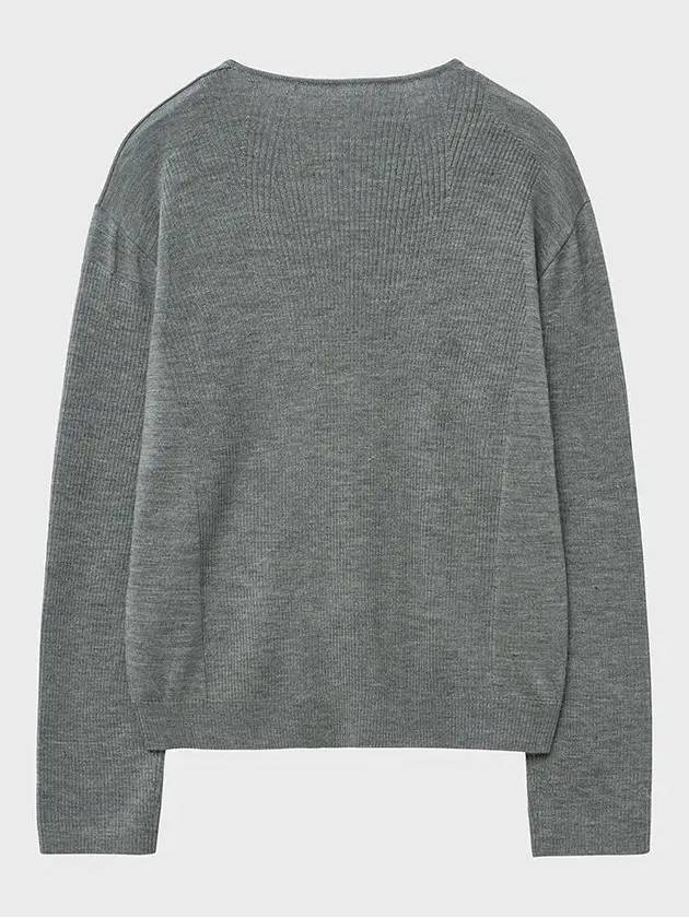 Micro ribbed square neck knit gray - NOIRER - BALAAN 4