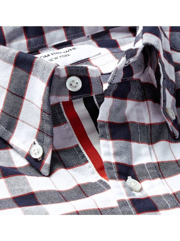 Men's Hidden Three Stripes Oxford Check Long Sleeve Shirt Navy - THOM BROWNE - BALAAN.