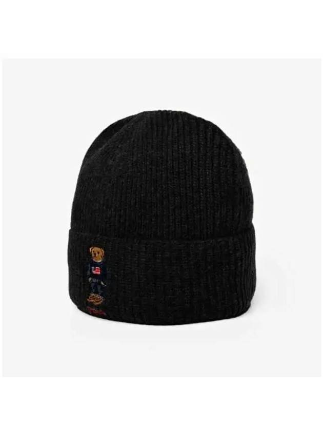 Embroidered Bear Knit Wool Beanie Black - POLO RALPH LAUREN - BALAAN 4