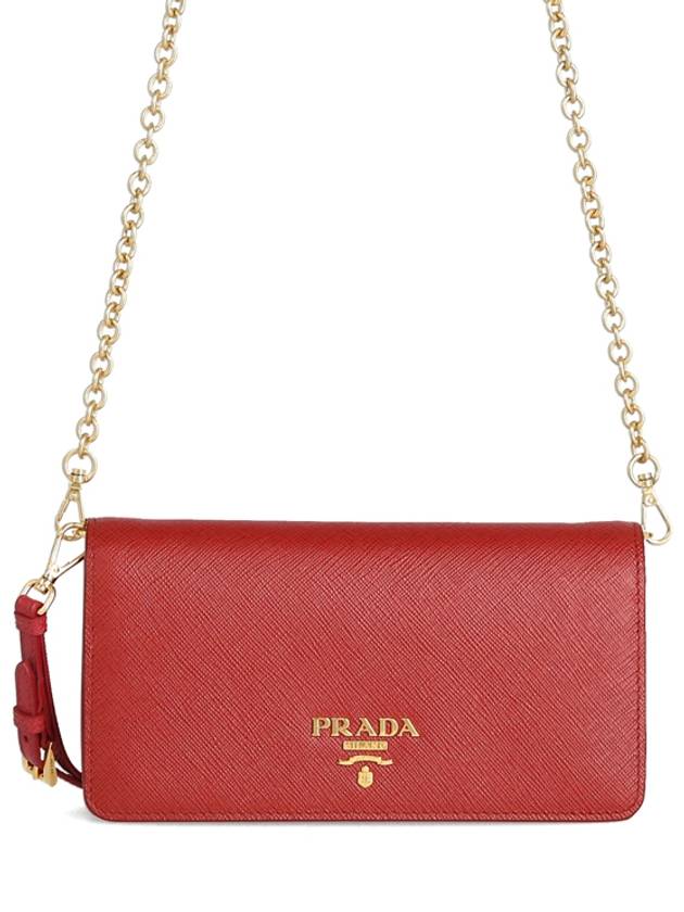 Saffiano Logo Chain Clutch Bag Red - PRADA - BALAAN.