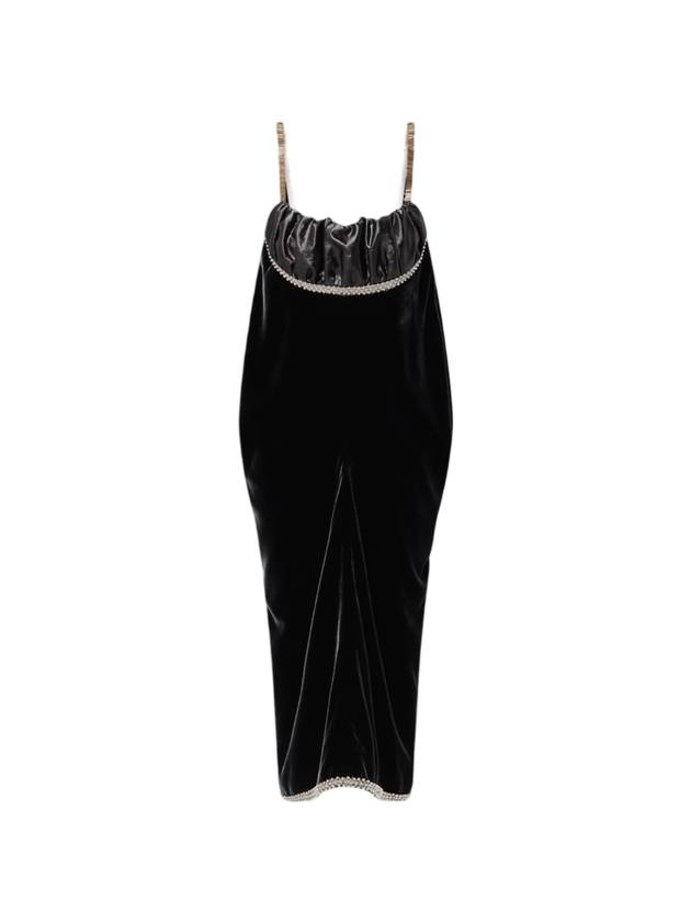 Bead Trim Slip Midi Dress Black - LOUIS VUITTON - BALAAN 1