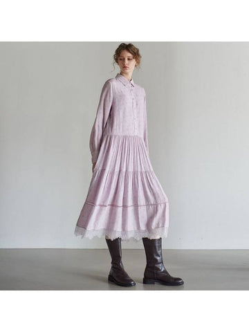 Women's Lace Tiered Printing Shirring DressLavender - MITTE - BALAAN 1