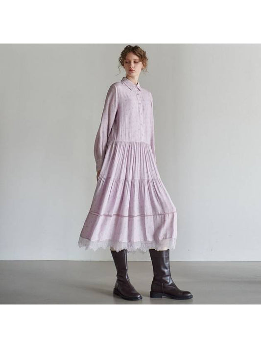 Women's Lace Tiered Printing Shirring Long Dress Lavender - MITTE - BALAAN 1