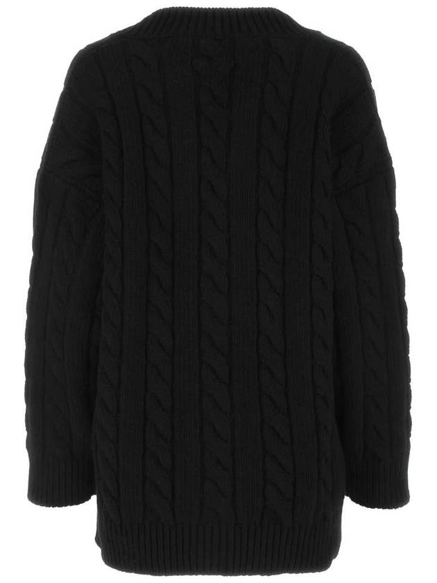 Women's V-neck Wool Cashmere Cardigan Black - PRADA - BALAAN 3