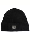 Logo Patch Rib Wool Beanie Black - STONE ISLAND - BALAAN 2