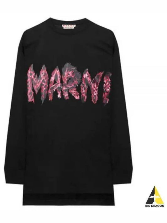 Logo Print Cotton Long Sleeve T-Shirt Black - MARNI - BALAAN 2