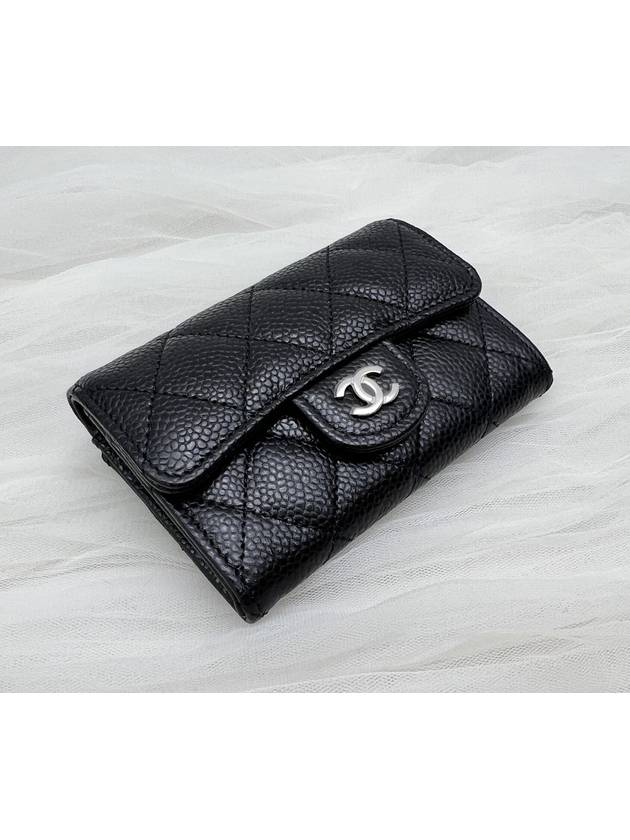 Classic Card Holder Grained Calfskin Silver Black - CHANEL - BALAAN 7