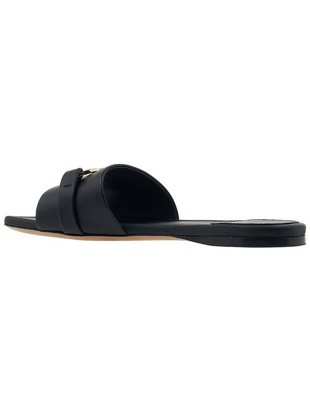 Gancini Ornament Flat Slide Black - SALVATORE FERRAGAMO - BALAAN 4