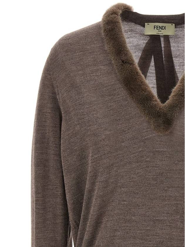 V-Neck Knit Top Grey - FENDI - BALAAN 4