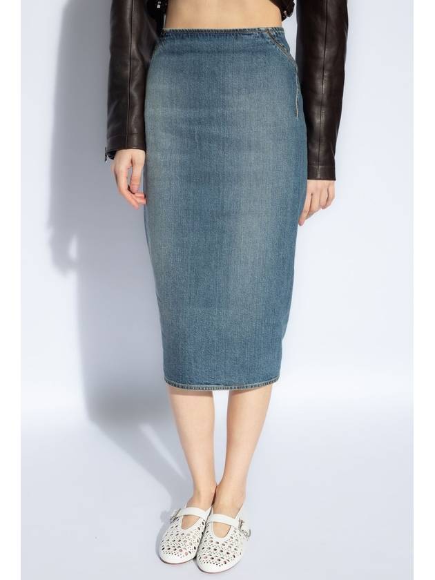 High Rise Back Two Way Zip Denim Cotton Pencil Skirt Blue - ALAIA - BALAAN 4