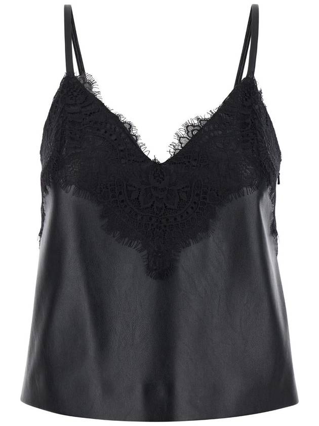 Black Top With Lace Trim In Eco Leather And Fabric Woman - ALBERTA FERRETTI - BALAAN 1