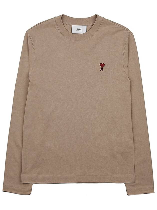 Chain Stitch Heart Logo Long Sleeve T-Shirt Champagne - AMI - BALAAN 11