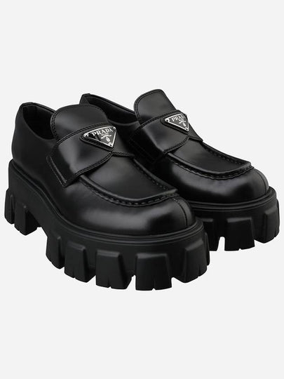 Monolith Brushed Leather Platform Loafers Black - PRADA - BALAAN 2