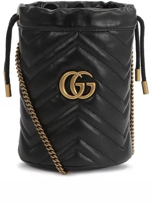 GG Marmont Gold Chain Mini Bucket Bag Black - GUCCI - BALAAN 2