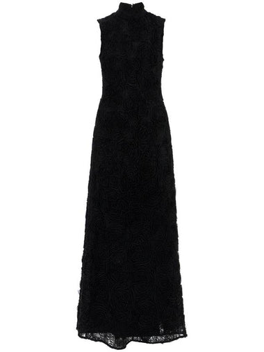 black maxi dress in recycled polyester floral mesh - ROTATE - BALAAN 1