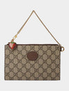 Double G Logo Patch Strawberry Clutch Bag Beige Brown - GUCCI - BALAAN 3