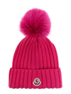 Logo Patch Pom Pom Knit Beanie Bright Pink - MONCLER - BALAAN.