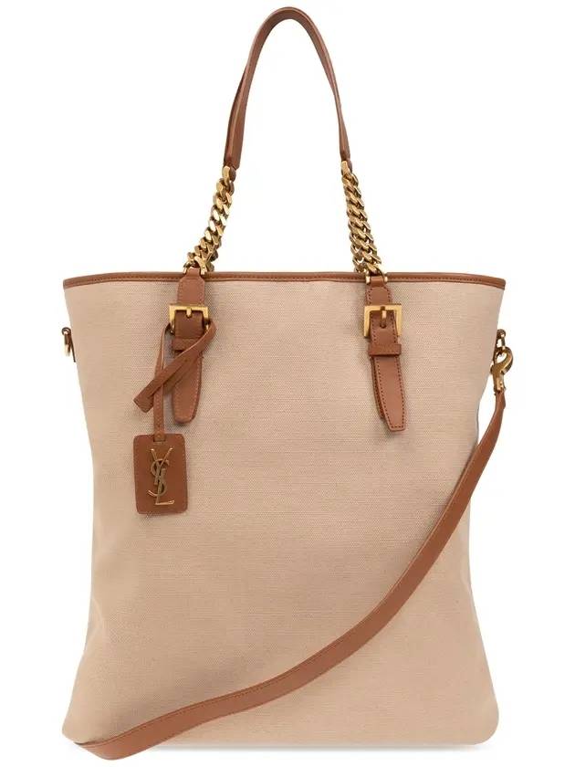 Laurent Logo Plaque Tote Bag Beige - SAINT LAURENT - BALAAN 1