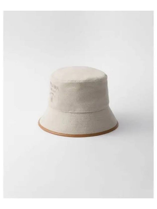 Logo Linen Blend Bucket Hat Natural - PRADA - BALAAN 2