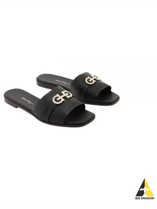 Gancini Leather Slippers Black - SALVATORE FERRAGAMO - BALAAN 2