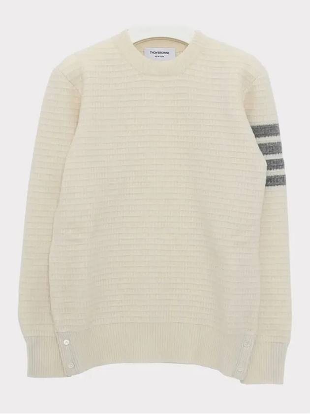 4-bar stripe overwashed cashmere knit top - THOM BROWNE - BALAAN.