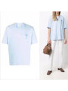 Tone On Tone Heart Logo Short Sleeve T-Shirt Sky Blue - AMI - BALAAN 2