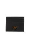 Saffiano Leather Triangle Logo Card Wallet Black Gold - PRADA - BALAAN 3