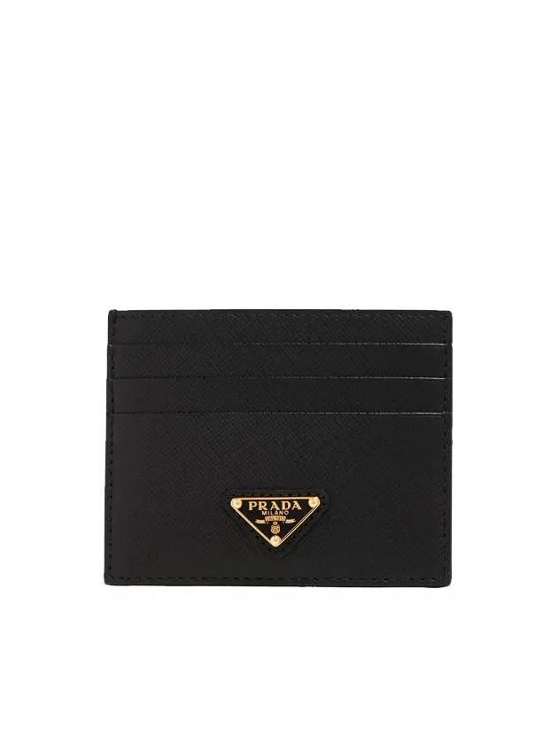 Saffiano Leather Triangle Logo Card Wallet Black Gold - PRADA - BALAAN 3