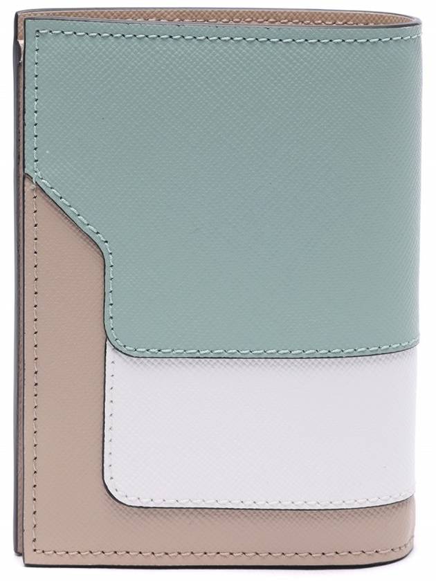 Saffiano Leather Color Block Half Wallet Green - MARNI - BALAAN 5